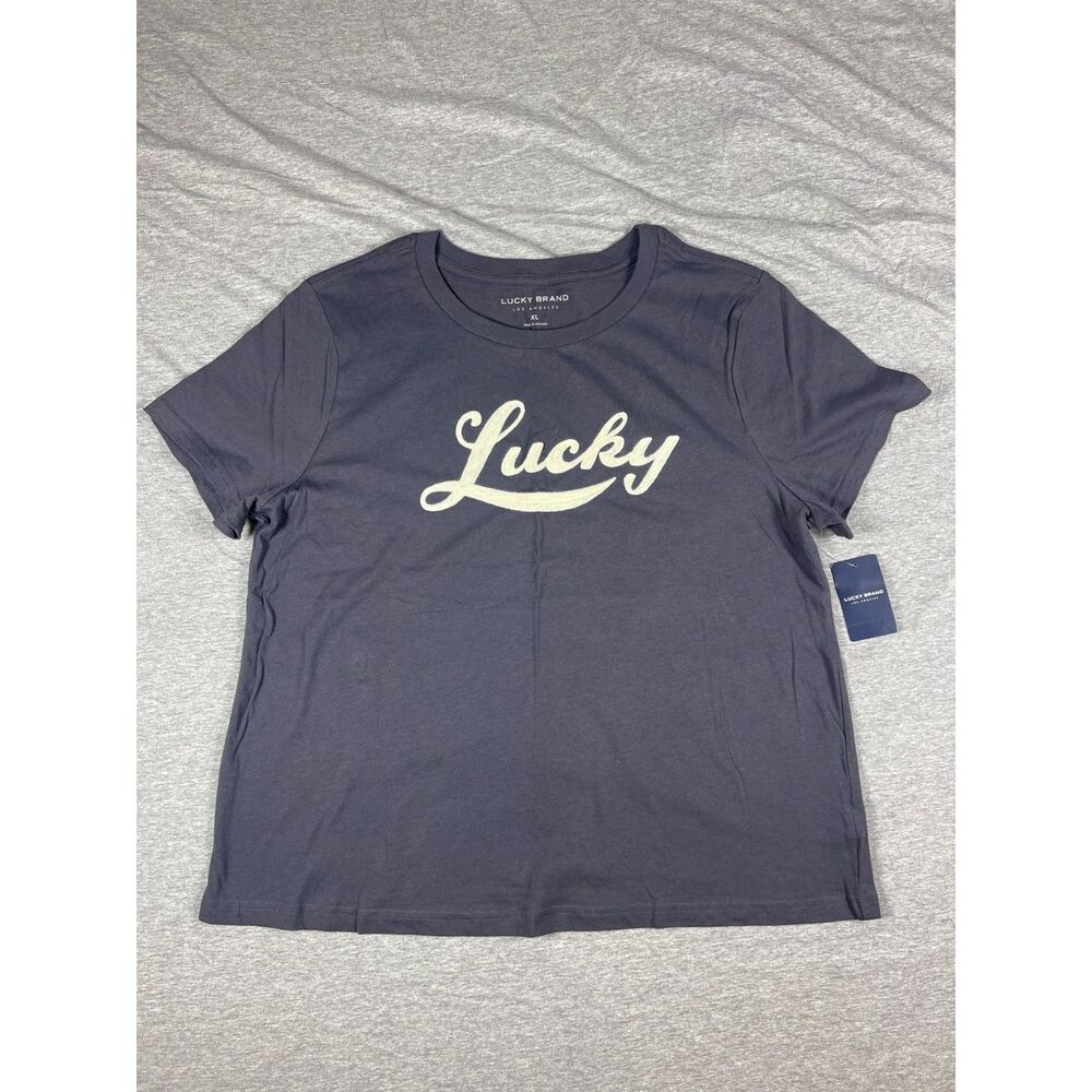 Lucky Brand Los Angeles Women's Embroidered Scripted Lucky Gray T-Shirt Size XL